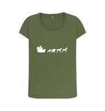 Khaki Ladies Dogs pulling Santa's sleigh Christmas T-shirt