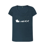Denim Blue Ladies Dogs pulling Santa's sleigh Christmas T-shirt