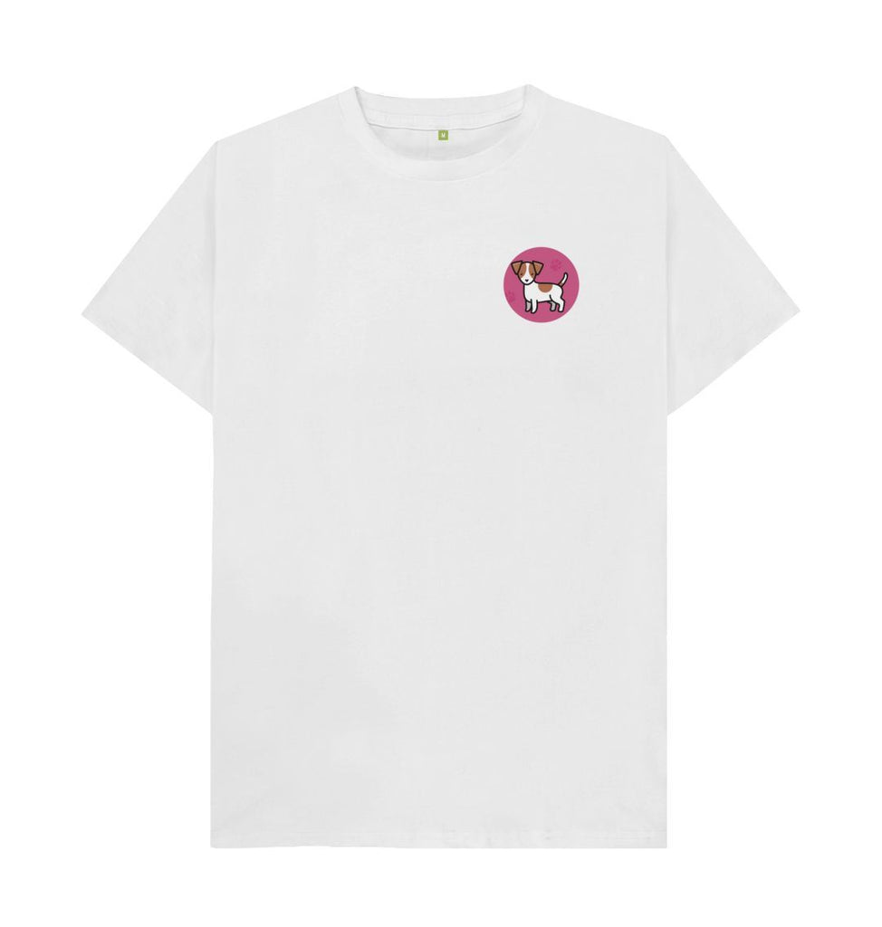White Organic Men's Dog in Pink Circle T-shirt