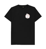 Black Organic Men's Cat and Dog with Pink Flowers T-shirt