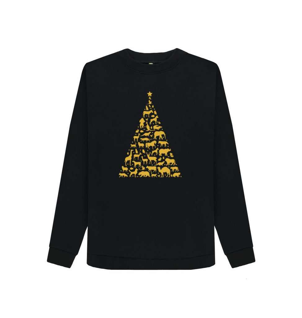 Black Ladies Animal Tree Christmas Jumper