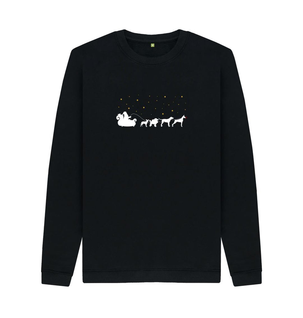 Black Mens Dogs pulling Santa's sleigh Christmas Jumper