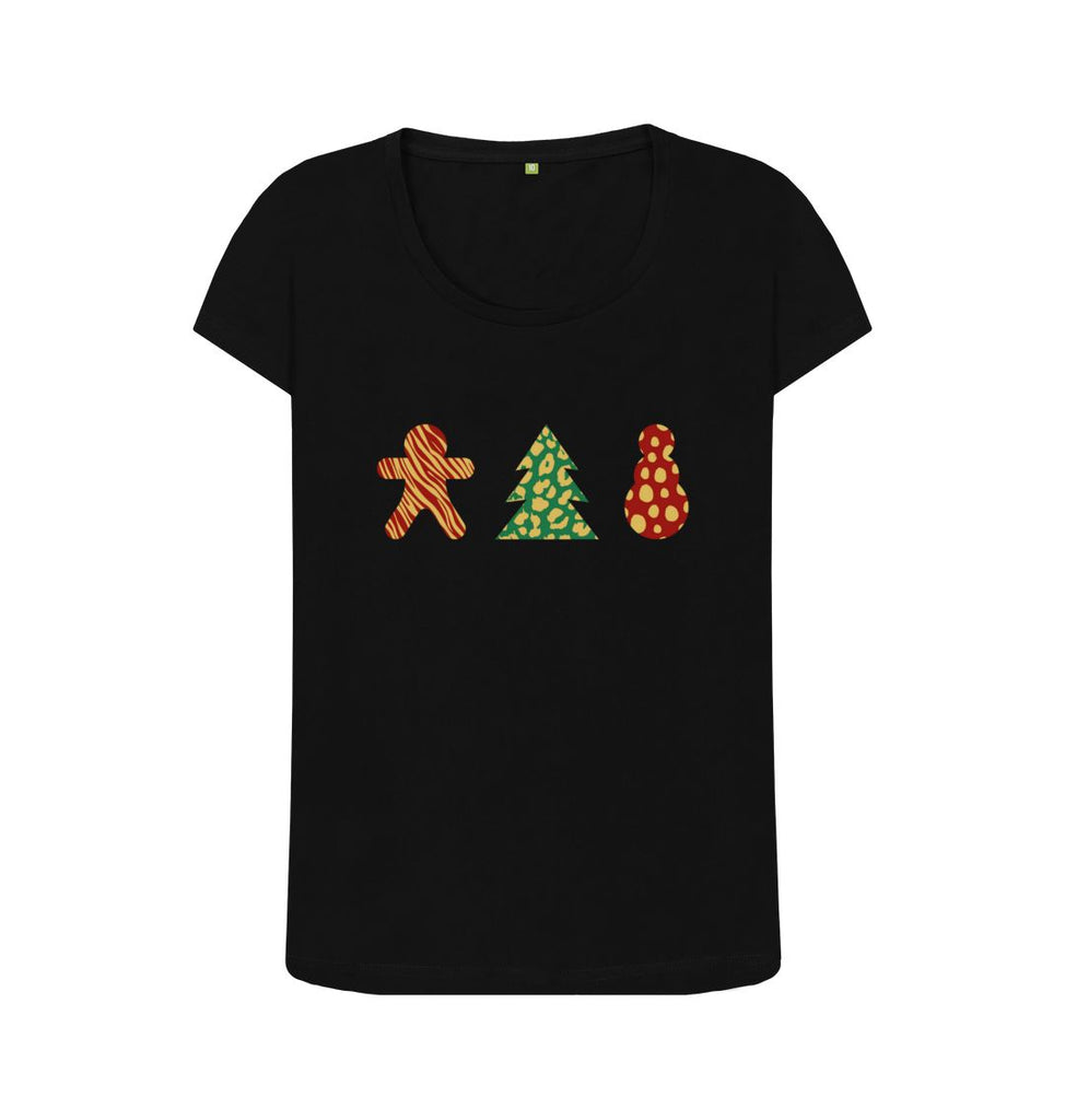 Black Ladies Animal print Christmas T-shirt