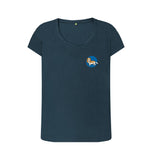 Denim Blue Organic Ladies Scoop Neck Dog in Blue Circle T-shirt