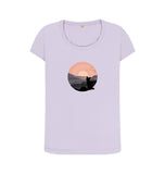 Violet Organic Ladies scoop neck Cat in sunset T-shirt