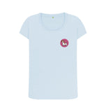 Sky Blue Organic Ladies Scoop Neck Dog in Pink Circle T-shirt