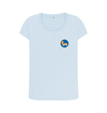 Sky Blue Organic Ladies Scoop Neck Dog in Blue Circle T-shirt
