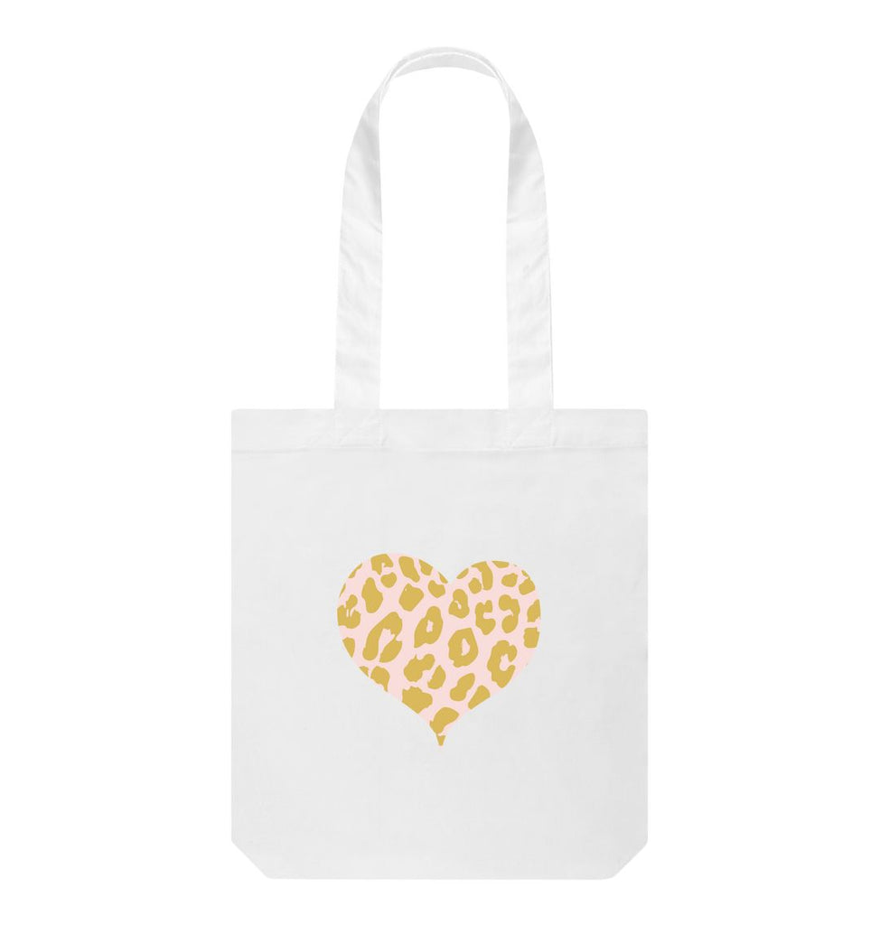White Animal Print Heart Tote Bag