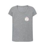 Athletic Grey Organic Ladies Scoop Neck Cat and Dog with Pink Flowers T-shirt