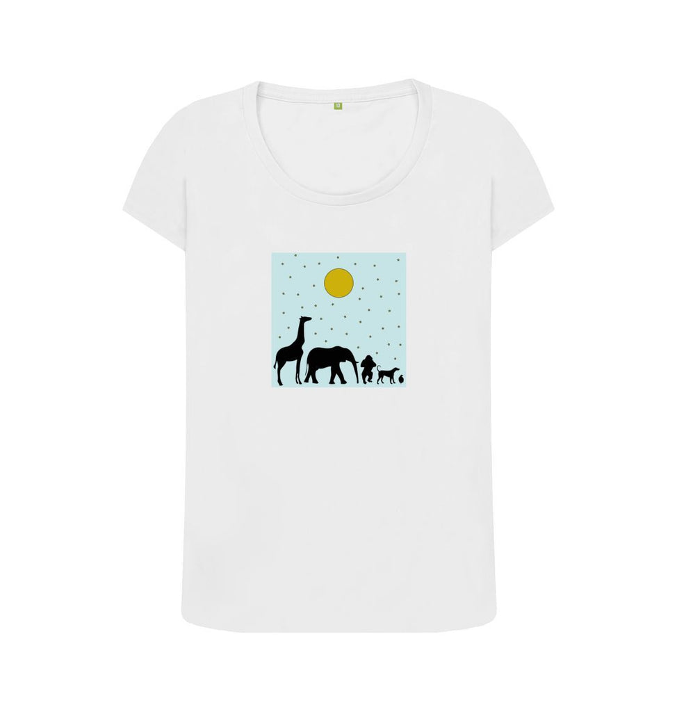 White Organic Ladies Scoop Neck Animal T-shirt