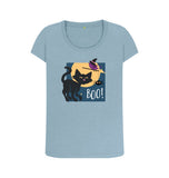 Stone Blue Organic Ladies Scoop Neck Halloween Cat T-shirt