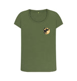 Khaki Organic Ladies Scoop Neck Black Cat T-shirt