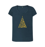 Denim Blue Ladies Animal Tree Christmas T-shirt