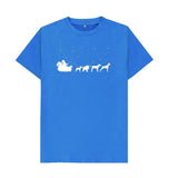 Bright Blue Mens Dogs pulling Santa's sleigh Christmas T-shirt