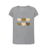Athletic Grey Organic Ladies Scoop Neck Animal Print Pink, Gold and Black Hearts T-shirt