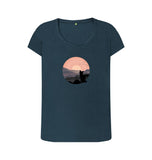 Denim Blue Organic Ladies Scoop Neck Cat in Sunset T-shirt