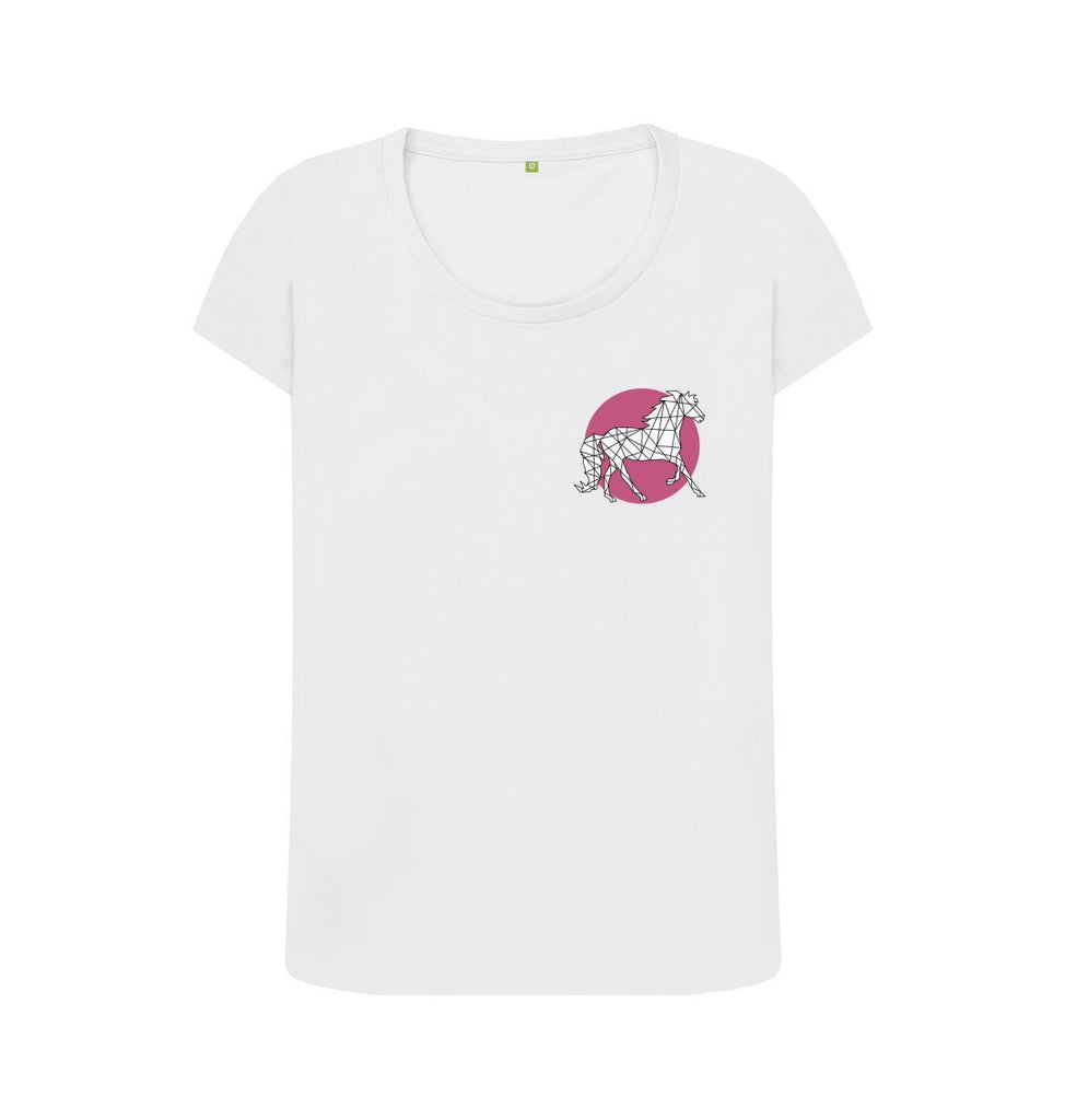 White Organic Ladies Scoop Neck Geometric Horse T-shirt