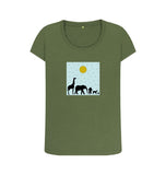 Khaki Organic Ladies Scoop Neck Animal T-shirt