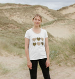 Organic Ladies Scoop Neck Animal Print Pink, Gold and Black Hearts T-shirt