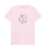 Pink Organic Men's Cat and Dog in Floral Wreath T-shirt