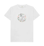 White Organic Men's Cat and Dog in Floral Wreath T-shirt