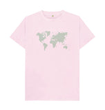 Pink Organic Men's Green Animal Footprint World Map T-shirt