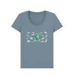 Stone Blue Organic Ladies Animals Around the World T-shirt