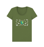 Khaki Organic Ladies Animals Around the World T-shirt
