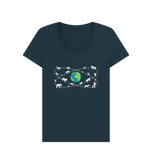 Denim Blue Organic Ladies Animals Around the World T-shirt