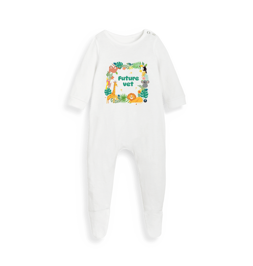 White Printed baby grow Front