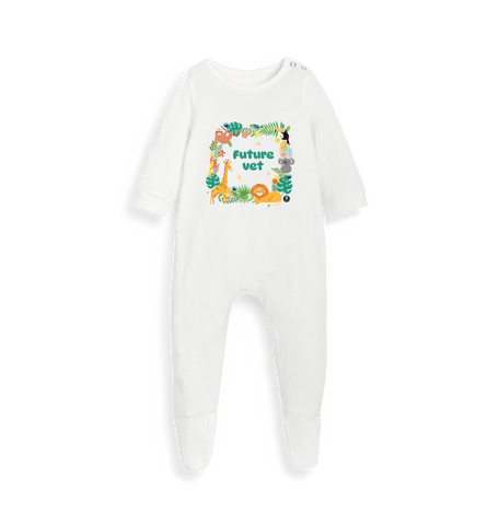 White Printed baby grow Front