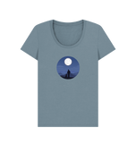 Stone Blue Organic Ladies Man and Dog Under the Moon T-shirt