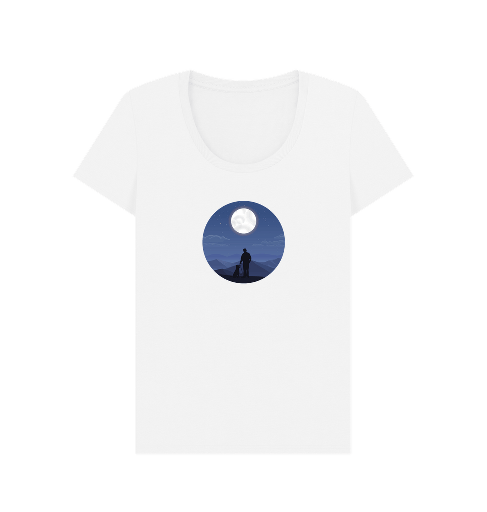 White Organic Ladies Man and Dog Under the Moon T-shirt