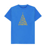 Bright Blue Mens Animal Tree Christmas T-shirt