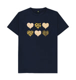 Navy Blue Organic Men's Animal Print Pink, Gold and Black Hearts T-shirt