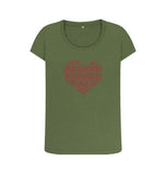 Khaki Organic Ladies Scoop Neck Animal Footprint Heart T-shirt
