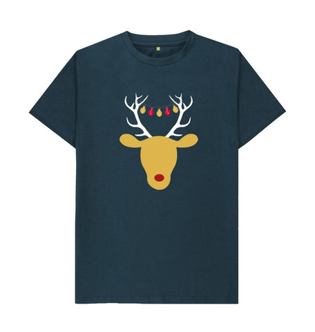 Denim Blue Mens Reindeer Christmas T-shirt