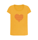 Mustard Organic Ladies Scoop Neck Animal Footprint Heart T-shirt