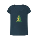 Denim Blue Ladies Animal print Christmas tree T-shirt