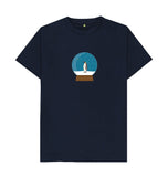 Navy Blue Mens Penguin snow globe Christmas T-shirt