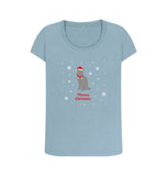 Stone Blue Ladies Meowy Christmas T-shirt