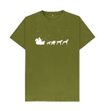 Moss Green Mens Dogs pulling Santa's sleigh Christmas T-shirt
