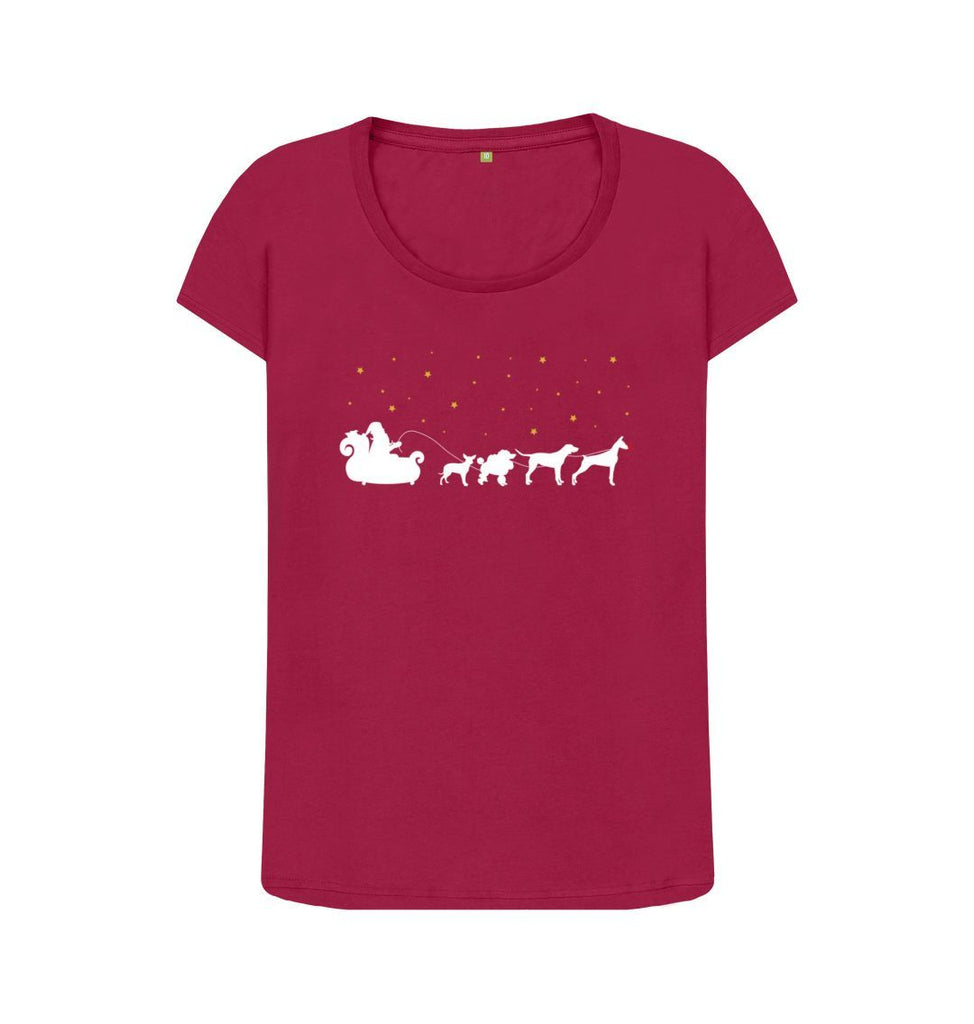 Cherry Ladies Dogs pulling Santa's sleigh Christmas T-shirt