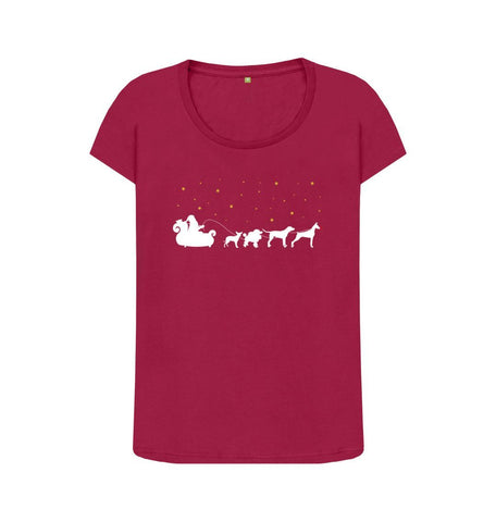 Cherry Ladies Dogs pulling Santa's sleigh Christmas T-shirt