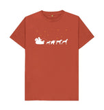 Rust Mens Dogs pulling Santa's sleigh Christmas T-shirt