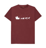 Red Wine Mens Dogs pulling Santa's sleigh Christmas T-shirt