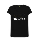 Black Ladies Dogs pulling Santa's sleigh Christmas T-shirt