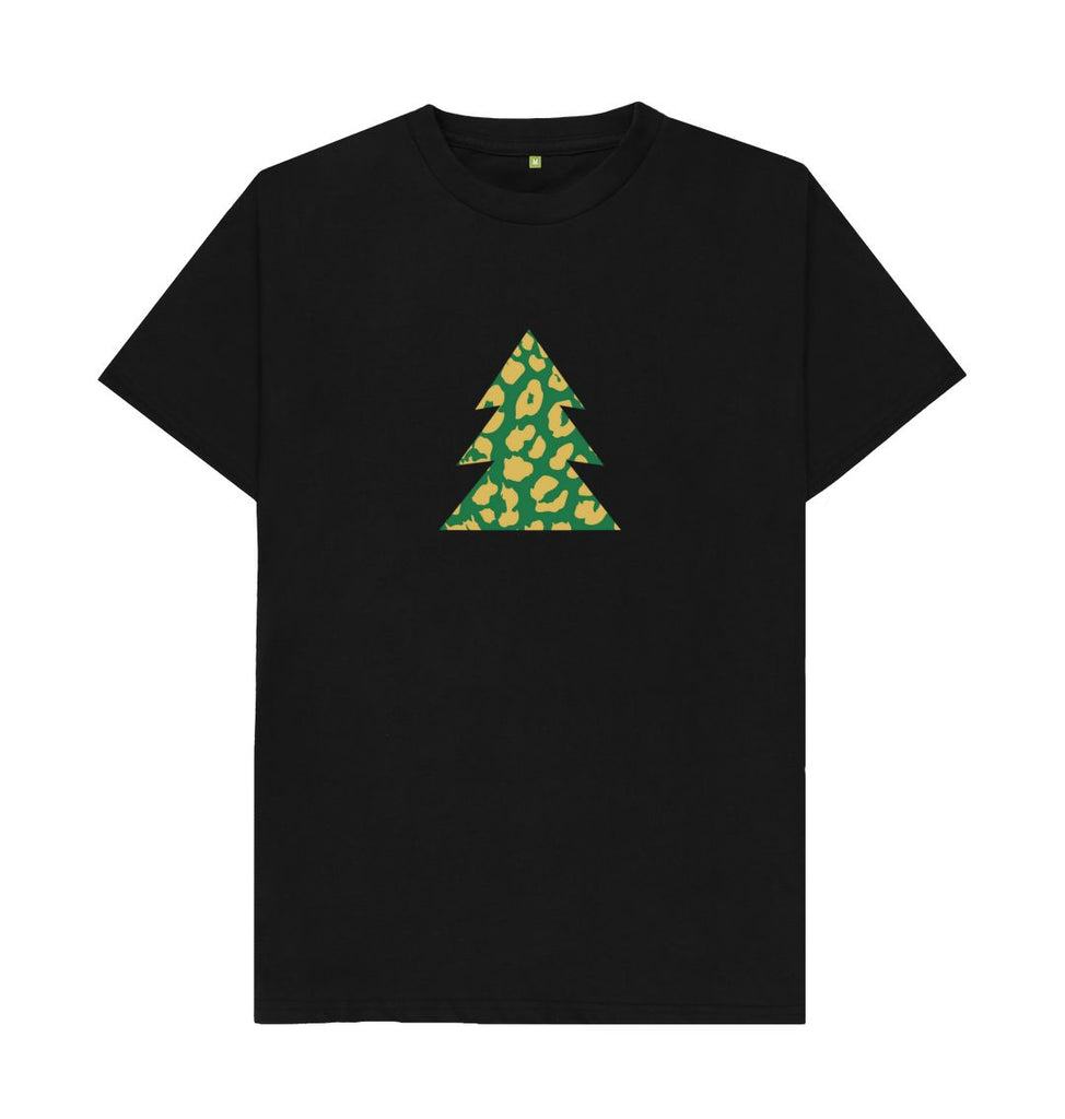 Black Mens Animal print Christmas tree T-shirt