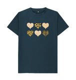 Denim Blue Organic Men's Animal Print Pink, Gold and Black Hearts T-shirt