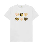 White Organic Men's Animal Print Pink, Gold and Black Hearts T-shirt